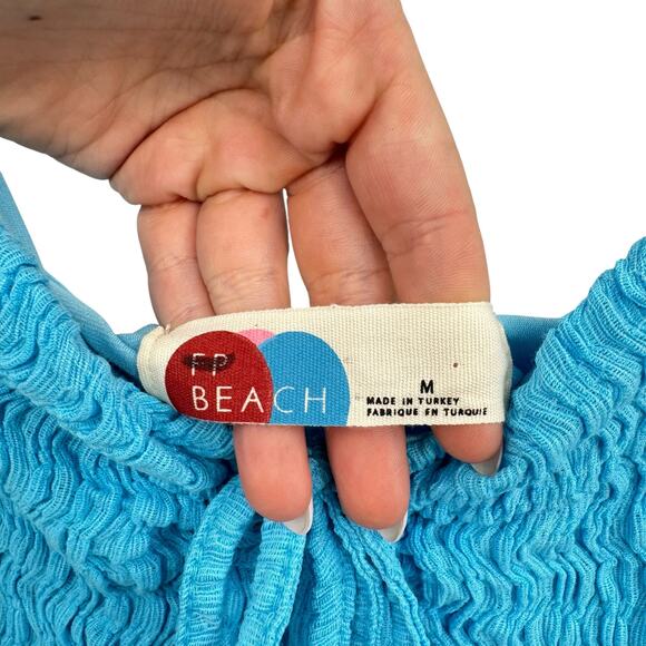 Free People Beach Eleni Aqua Blue Textured Stretch Bodycon Mermaid Maxi Dress - Picture 13 of 15